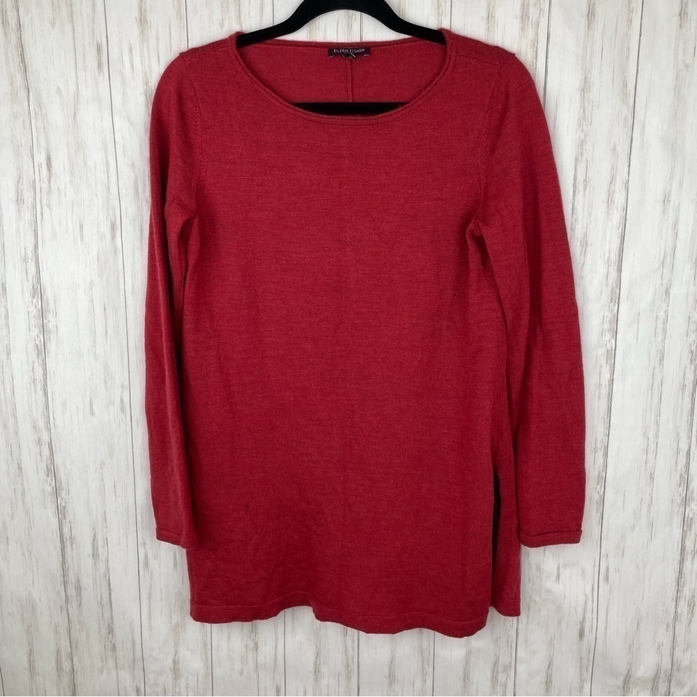 Eileen Fisher merino wool side slit sweater PSmall